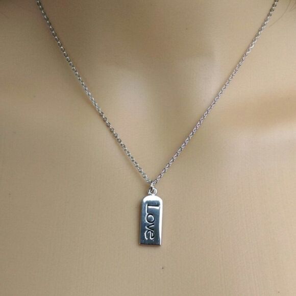Love Tag Charm and Silver Tone Necklace - Picture 3 of 3